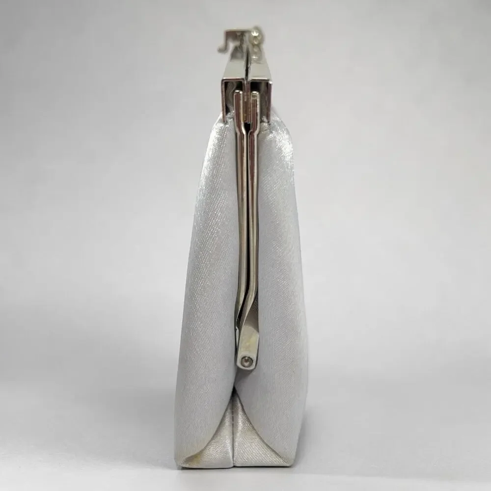 Y2K Jessica McClintock Silver Satin Convertible Clutch Kiss Lock Formal Bag